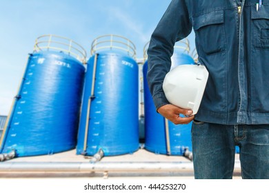 The engineering and safety helmets stood on the details of water tanks