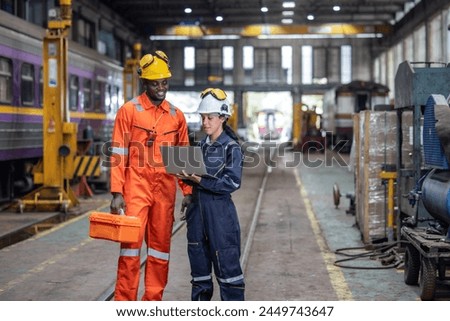 Engineering supervisor uses laptop to do diagnostics, enter data, check maintenance schedules, discuss work orders with a technician. Ensure that CO2 emissions are reduced in overall train operation.