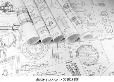 Engineering And Technology. The Work Of The Engineer. Technical Drawing, Machine Parts. Metalworking, Engineering And Technology.