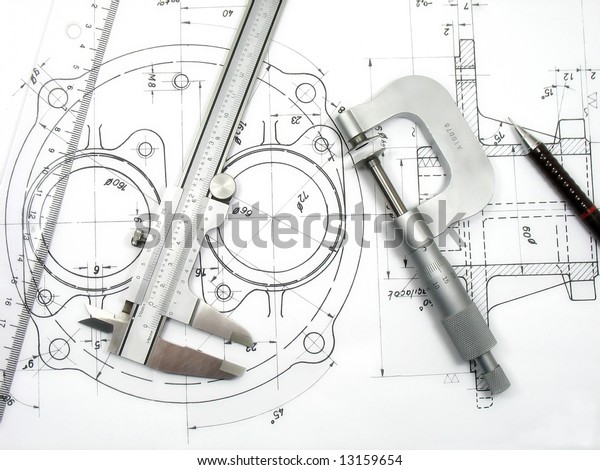 Engineering tools on technical\
drawing