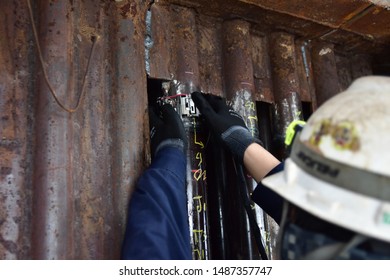 Engineering use the Phased Array Ultrasonics (PAUT) inspect the welding of water tube in power plant. Focus inspection area. - Shutterstock ID 1487357747