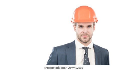 Engineering Your Dreams With Us. Serious Engineer Portrait Isolated On White. Architectural Engineer