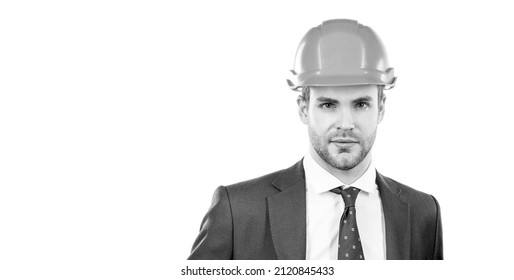 Engineering Your Dreams With Us. Serious Engineer Portrait Isolated On White. Architectural Engineer