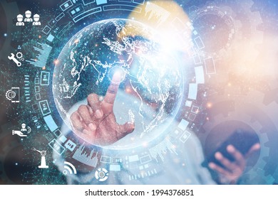 Engineers or business people use industrial technology online. through a smartphone to connect to the world's meta-technology network
