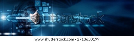 Engineers check cloud computing infrastructure, virtualization scalability SaaS and deployment services, and seamless connection on virtual screen storage processing integration data management.