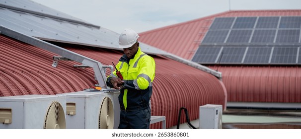 Engineers is checking the air conditioning cooling system of a major building or industrial facility.