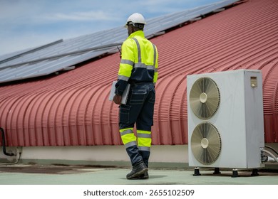 Engineers is checking the air conditioning cooling system of a major building or industrial facility.