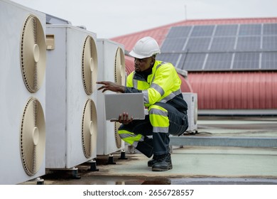 Engineers is checking the air conditioning cooling system of a major building or industrial facility.