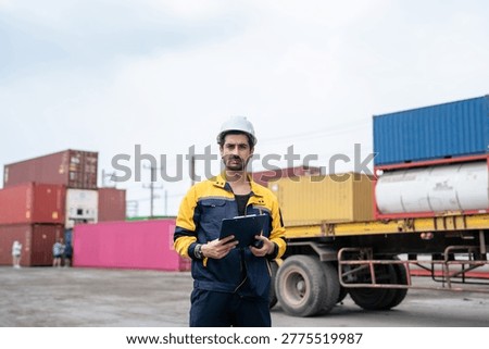 Engineers Inspect Cargo Shipment at Container Yard, Logistics Concept.