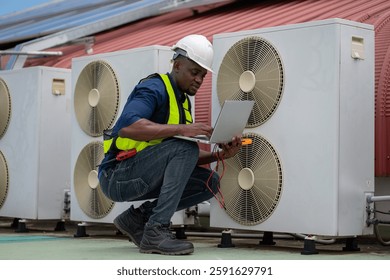 Engineers inspecting the air conditioning system in a large building or industrial facility.