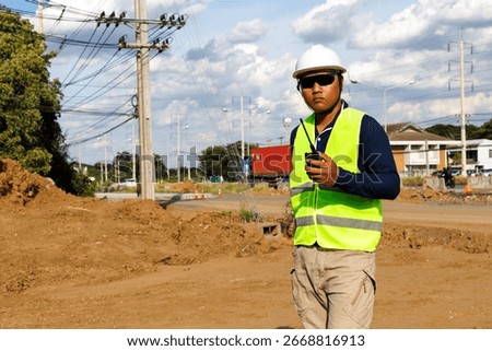 Engineers are inspecting the readiness and completeness of a large construction project involving pipe laying and road construction.Civil engineer,construction,roadconstruction,engineer,drainage pipe.
