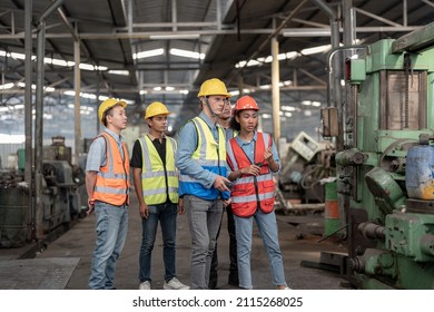 Engineers Meeting. Factory Worker People Walk And Check In Warehouse Factory. Manager Discuss Inspection Report For Internal Audit. Quality Assurance For Manufacturing. Concept Engineer Operating.