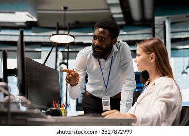 Engineers review code snippets together in a modern workspace, adjust configurations, run diagnostic tools, and monitor API cloud services as an IT team