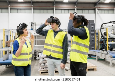engineers use virtual reality in their robotic factory, futuristic new technology