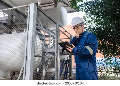 Engineers Work Place To Keep Liquid Helium,preventive Maintenance Schedule Checking,Thailand People