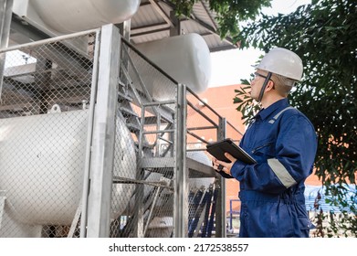 Engineers Work Place To Keep Liquid Helium,preventive Maintenance Schedule Checking,Thailand People