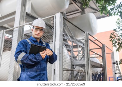 Engineers Work Place To Keep Liquid Helium,preventive Maintenance Schedule Checking,Thailand People