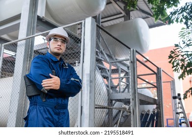 Engineers Work Place To Keep Liquid Helium,preventive Maintenance Schedule Checking,Thailand People