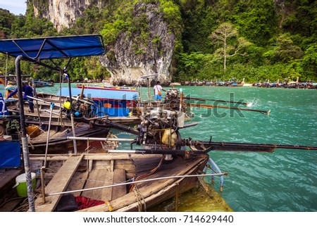 Wooden boats off island