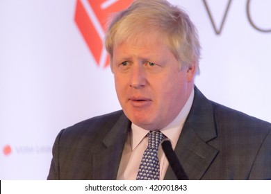 England, Bristol - 14 May 2016: Boris Johnson speaks at a Vote Leave event horizontal portrait