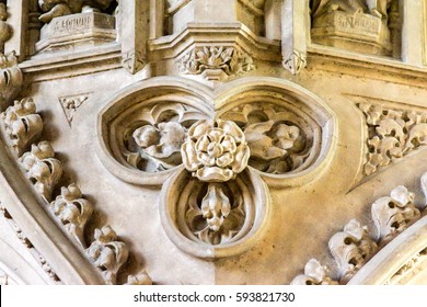 England, Bristol - March 05, 2017: Details of the Bristol Cathedral Rood Screen Tudor Rose