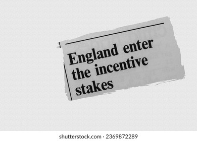 England enter the incentive stakes - news story from 1975 UK newspaper headline article title - Shutterstock ID 2369872289