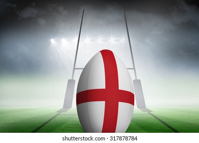 England flag rugby ball against rugby pitch - Powered by Shutterstock