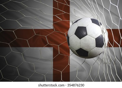 England Flag And Soccer Ball, Football In Goal Net