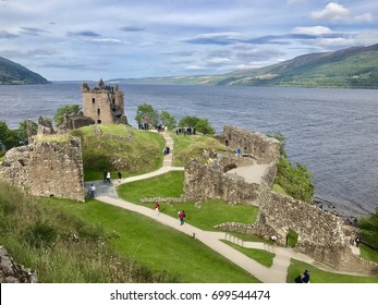 ENGLAND, LOCH NESS - AUGUST 09, 2017 -  Urquhart Castle located along the banks of Loch Ness. In England Scotland