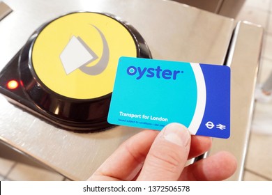  England , London april 17,2019 - Oyster prepaid card for public transport in London, subway, bus and trains               