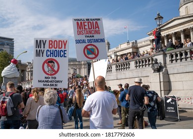 England, London - September 19 2020 - Protest Against Covid-19 Lockdown And Restrictions Held In Trafalgar Square - Photographer : Brian Duffy