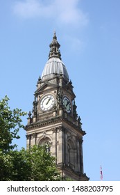 England, Manchester, Bolton: August 2019 - Bolton Food and Drink Festival on August Bank Holiday Weekend. The town hall clock and sky