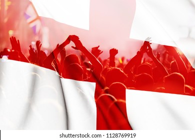 England Supporters - Double Exposure Of England Flag And Football Fans Celebrating Victory