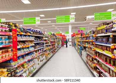 ENGLAND, UK - FEBRUARY 11, 2011: Asda Supermarket Aisle In England