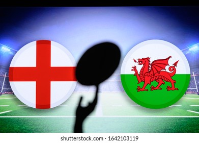 England Vs Wales, Six Nations Rugby Match, Rugby Ball Silhouette