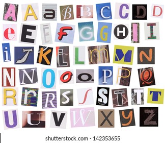 English alphabet cut from magazine isolated on white background - Shutterstock ID 142353655