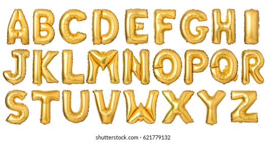 English alphabet from golden balloons isolated on white background - Shutterstock ID 621779132