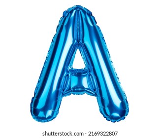 English Alphabet Letters. Letter A. Blue Helium balloon. Good for Party, greeting card, events, advertising.  High resolution photo. Isolated on white background.