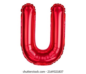 English Alphabet Letters. Letter U. Red Helium balloon. Good for Party, greeting card, events, advertising.  High resolution photo. Isolated on white background.