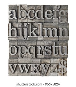 English alphabet (lowercase) and dollar sign in vintage grunge letterpress metal type - Shutterstock ID 96695824