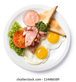 english breakfast isolated top view, with clipping path