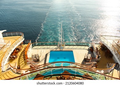 ENGLISH CHANNEL, UK WATERS - May 2017: Swimming Pool On The Rear Deck Of A 'P And O' Cruise Ship En Route To Bruges, Belgium.