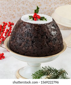 English Christmas Figgy Pudding With Spices, Figs, And Oranges.