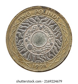 English coin 2 two pounds sterling yellow and white color with queen elizabeth 2 second 1998 close up isolated on white background - Shutterstock ID 2169224679