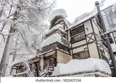 English Cottage Covered In Snow In Nagano Prefecture, Japan