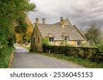 English Countryside Limestone Cottages and Houses in Snowshill Broadway The Cotswolds in Autumn - perfect autumnal tourism scene for tourists, chocolate box and jigsaw puzzle perfect