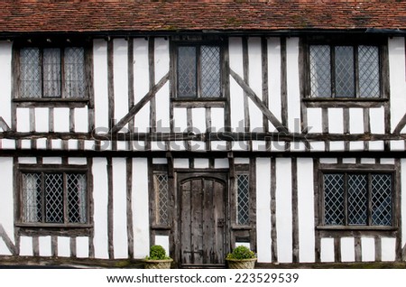 English half-timbered black and white Tudor houses from Lavenham, Suffolk England