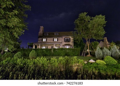 An English House At Night With Starry Sky