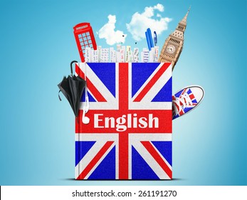 English language textbook with the British flag and umbrella - Shutterstock ID 261191270