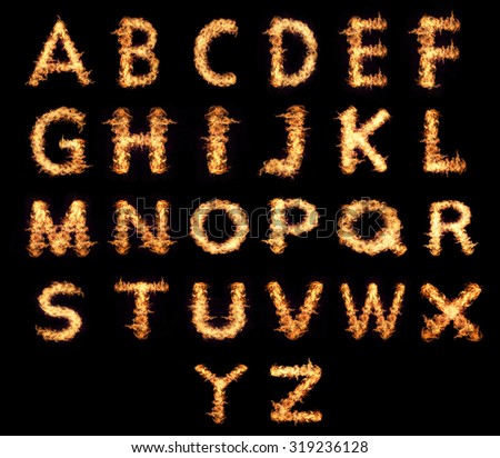 English letters Flames isolated on a black background.